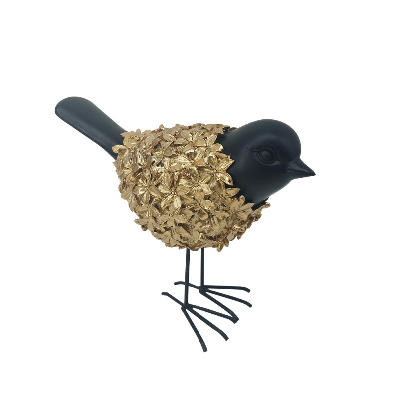 BLOOM BIRD 1 DECO ΠΟΥΛΙ POLYRESIN ΧΡΥΣΟ ΜΑΥΡΟ 22x10,5xH17,5cm