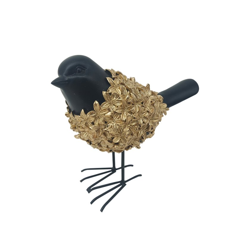 BLOOM BIRD 2 DECO ΠΟΥΛΙ POLYRESIN ΧΡΥΣΟ ΜΑΥΡΟ 16x8xH15cm
