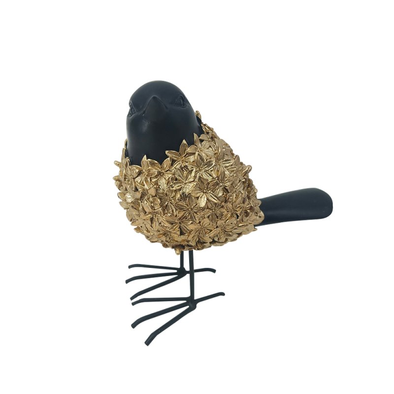 BLOOM BIRD 3 DECO ΠΟΥΛΙ POLYRESIN ΧΡΥΣΟ ΜΑΥΡΟ 12,3x6,8xH13,5cm