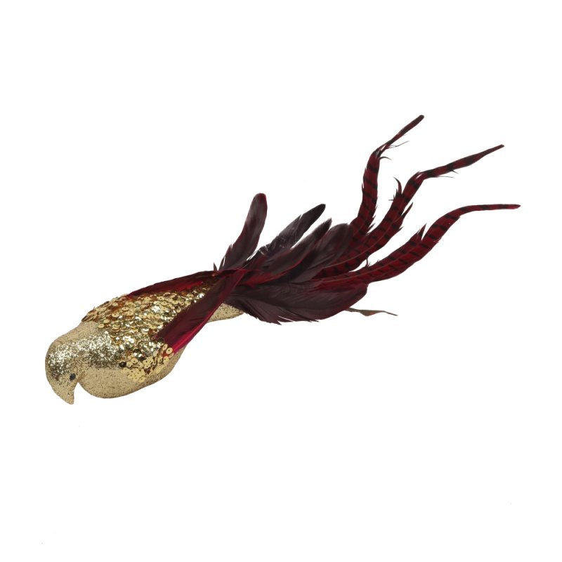 XMAS CRIMSON BIRD ΠΟΥΛΙ POLYFOAM ΦΤΕΡΟ ΜΠΟΡΝΤΩ ΧΡΥΣΟ 50cm