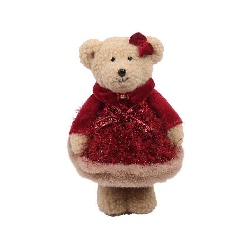 XMAS SPECTRUM GIRL ΑΡΚΟΥΔΑ POLYFOAM ΥΦΑΣΜΑ ΚΟΚΚΙΝΟ ΜΠΕΖ 14x11xH26cm