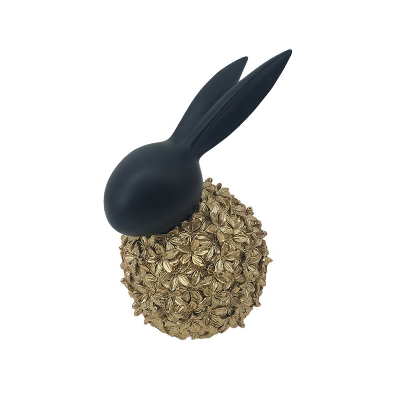 BLOOM RABBIT ΔΙΑΚΟΣΜΗΤΙΚΟ ΛΑΓΟΣ POLYRESIN ΧΡΥΣΟ ΜΑΥΡΟ 12x9,2xH18cm