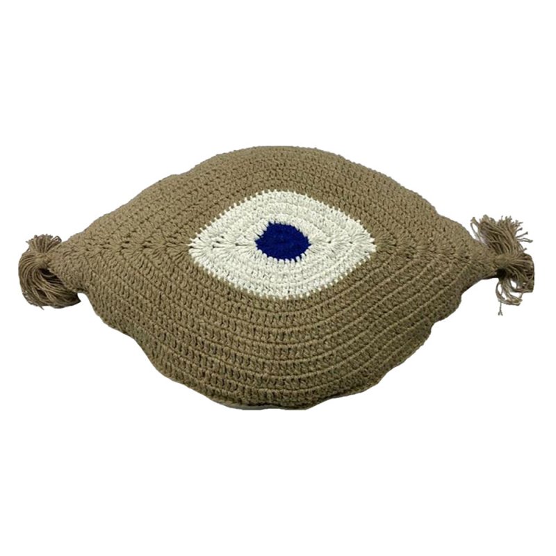 EYES ΔΙΑΚΟΣΜΗΤΙΚΟ ΜΑΞΙΛΑΡΙ ΒΑΜΒΑΚΙ POLYESTER CARAMEL ΛΕΥΚΟ ΜΠΛΕ 50x30cm