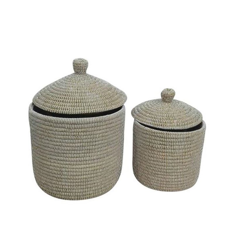 NILE ROUND ΚΑΛΑΘΙ ΜΕ ΚΑΠΑΚΙ SET 2ΤΜΧ KANSGRASS PVC ΦΥΣΙΚΟ ΛΕΥΚΟ 37x37xH38cm