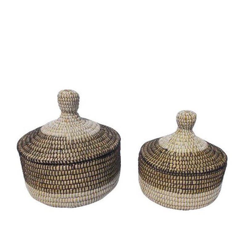 NILE PLEX ΚΑΛΑΘΙ ΜΕ ΚΑΠΑΚΙ SET 2ΤΜΧ KANSGRASS PVC ΦΥΣΙΚΟ ΜΑΥΡΟ 30x30xH32cm