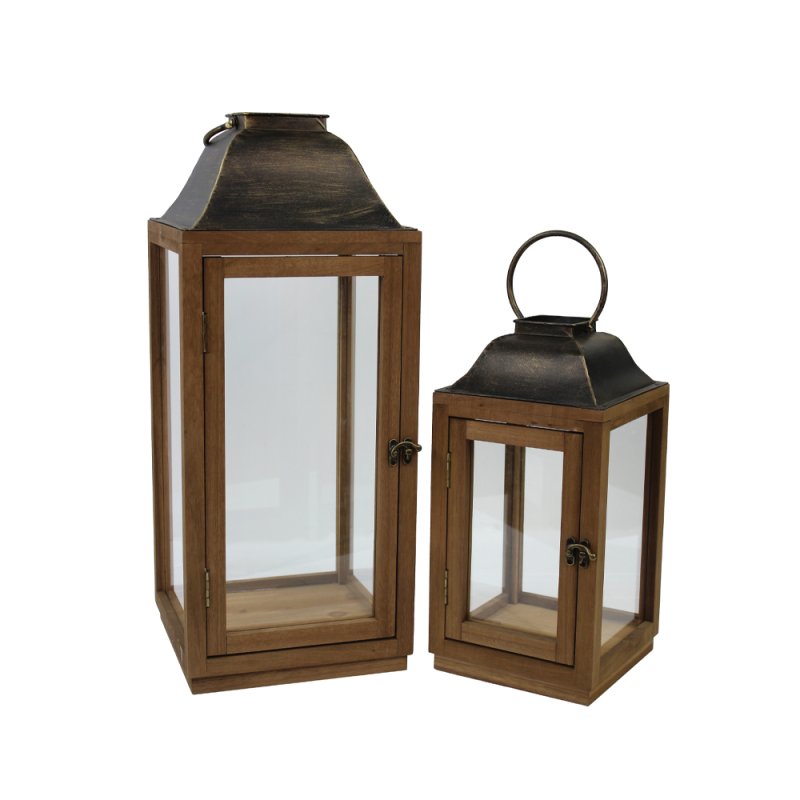 KARIMA ΦΑΝΑΡΙ SET 2ΤΜΧ ΞΥΛΟ ΓΥΑΛΙ ΦΥΣΙΚΟ ΣΚΟΥΡΟ 23x23xH56cm