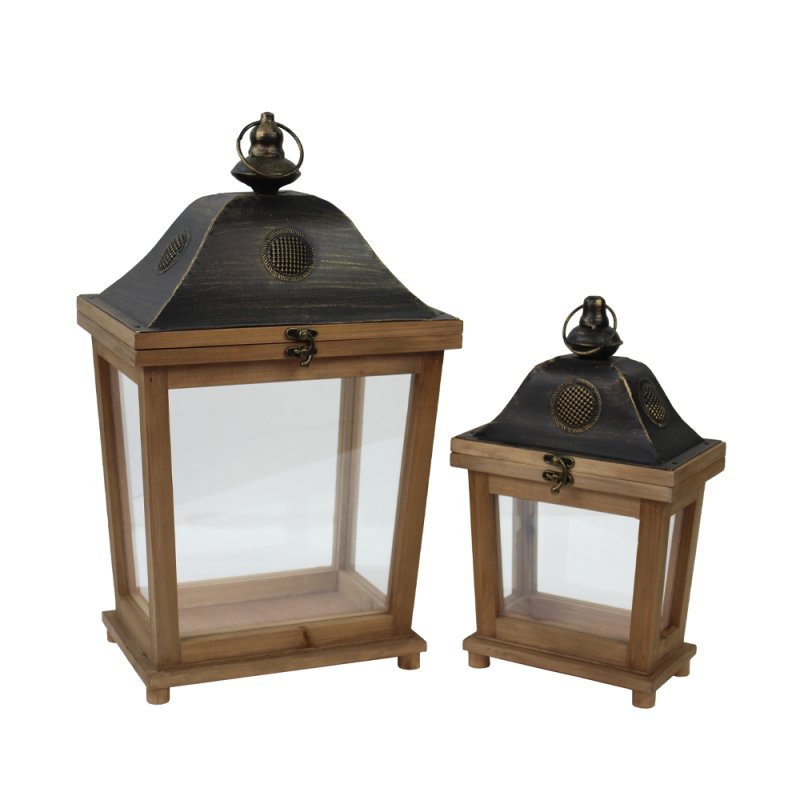 RAISA ΦΑΝΑΡΙ SET 2ΤΜΧ ΞΥΛΟ ΓΥΑΛΙ ΦΥΣΙΚΟ 28x20xH49cm