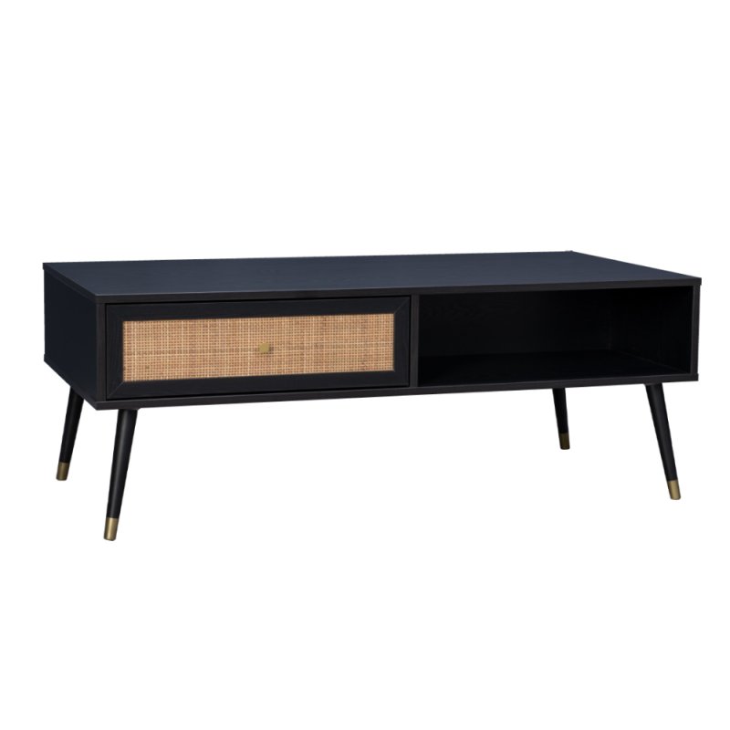VIENNA COFFEE TABLE 1ΣΥΡΤΑΡΙ ΜΑΥΡΟ ΜΕ RATTAN ΧΡΥΣΟ 120x59xH45cm